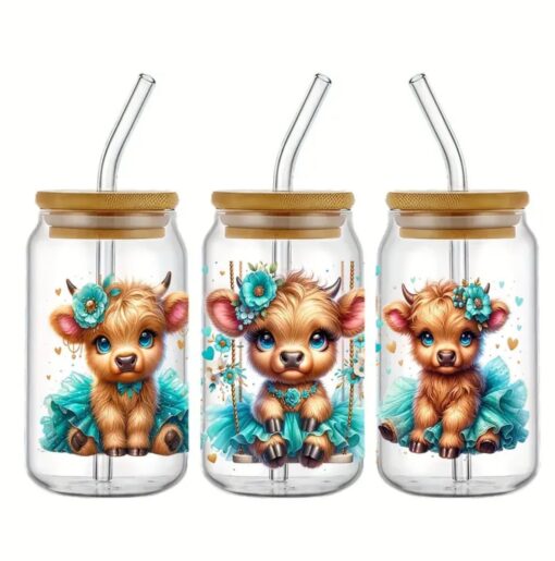UV DTF Wrap- Highland Cow Teal