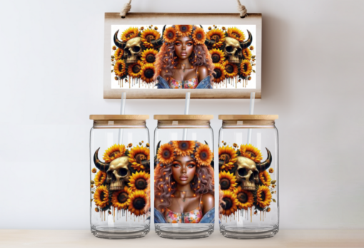 UV DTF Wrap- Sunflower Girl w/ Skulls
