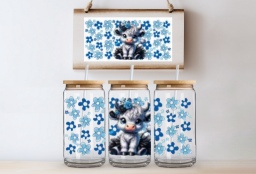 UV DTF Wrap- Highland Cow Blue Flowers