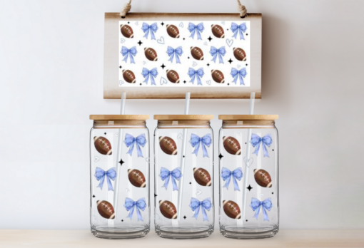 UV DTF Wrap- Footballs & Blue Bows