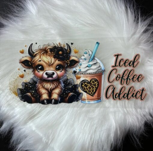 UV DTF Wrap- Iced Coffee Addict Highland Cow